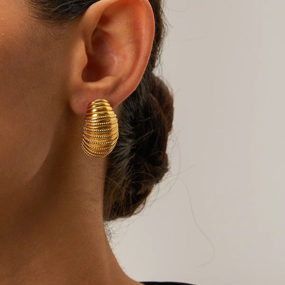 18kt Gold Plated Classic Texture Croissant Stud Earrings, Rebecca Pearson