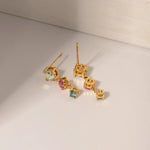 Load image into Gallery viewer, 18kt Gold Plated Round Colorful Cubic Zirconia &amp; Moonstone Drop Earrings, Rory Gilmore
