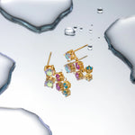 Load image into Gallery viewer, 18kt Gold Plated Round Colorful Cubic Zirconia &amp; Moonstone Drop Earrings, Rory Gilmore
