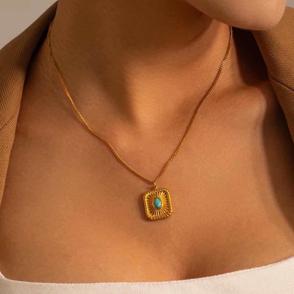 18kt Gold Plated Geometric Sun & Stone Necklace, Marge