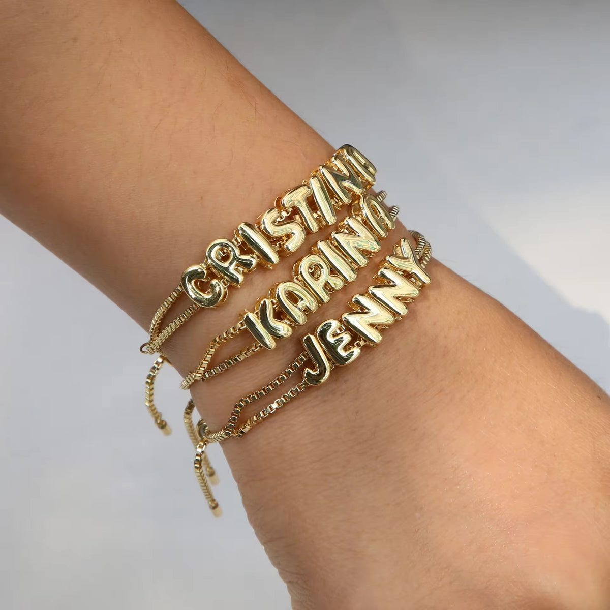Personalised 18kt gold plated waterproof plain bubble initial name bracelet