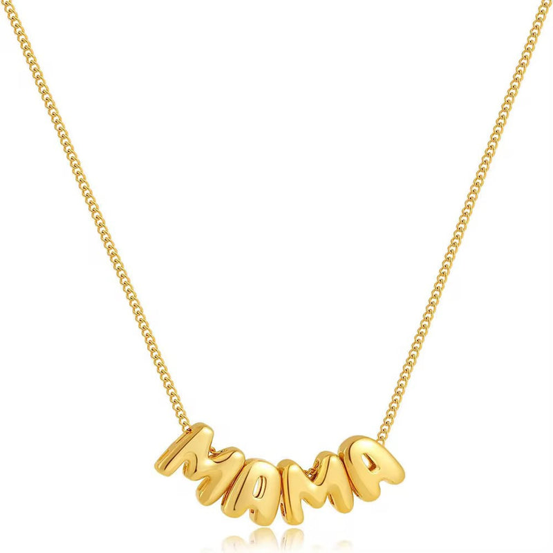 Personalised 18KT Gold Plated Waterproof Plain Bubble Initial Name Necklace
