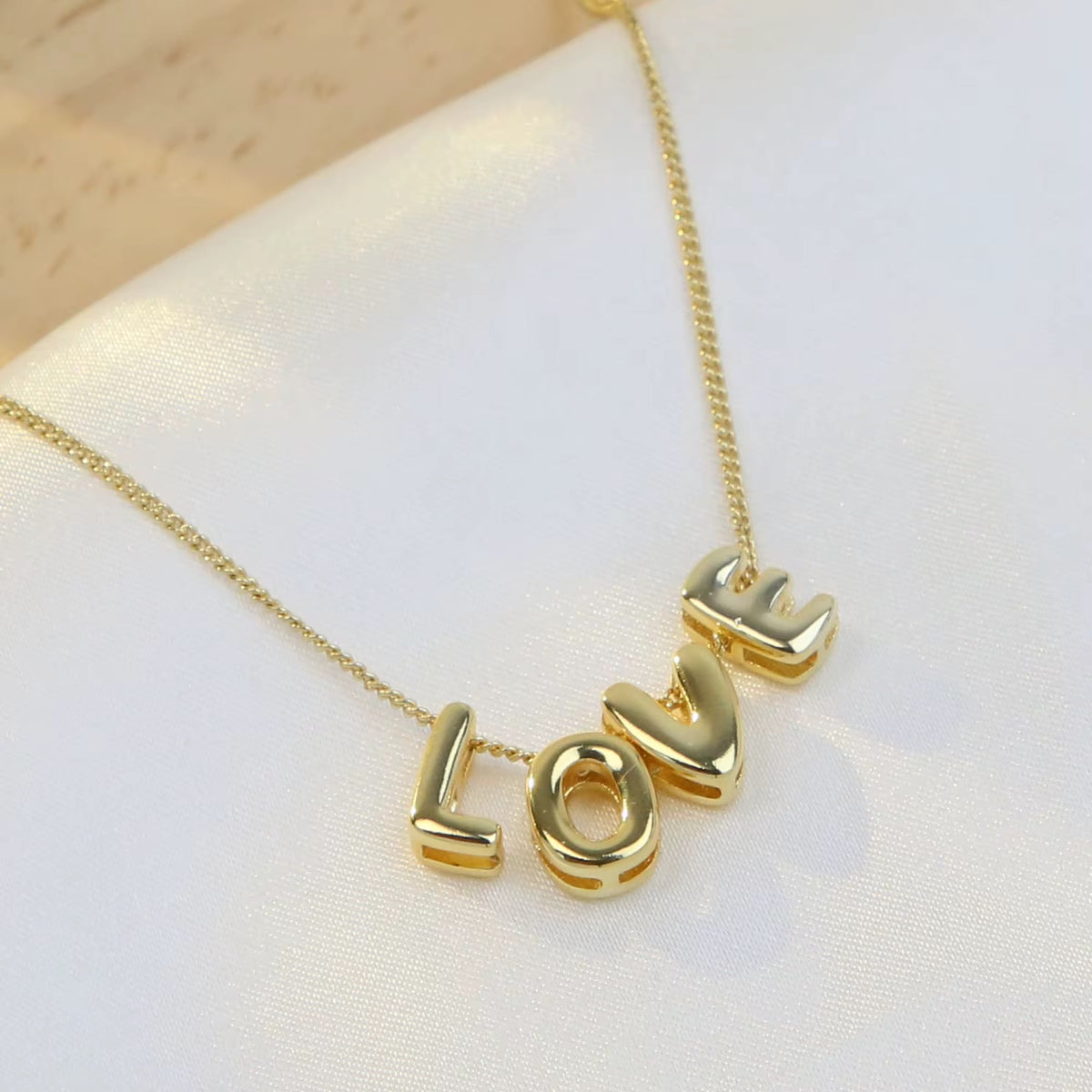 Personalised 18kt gold plated waterproof plain bubble initial name necklace