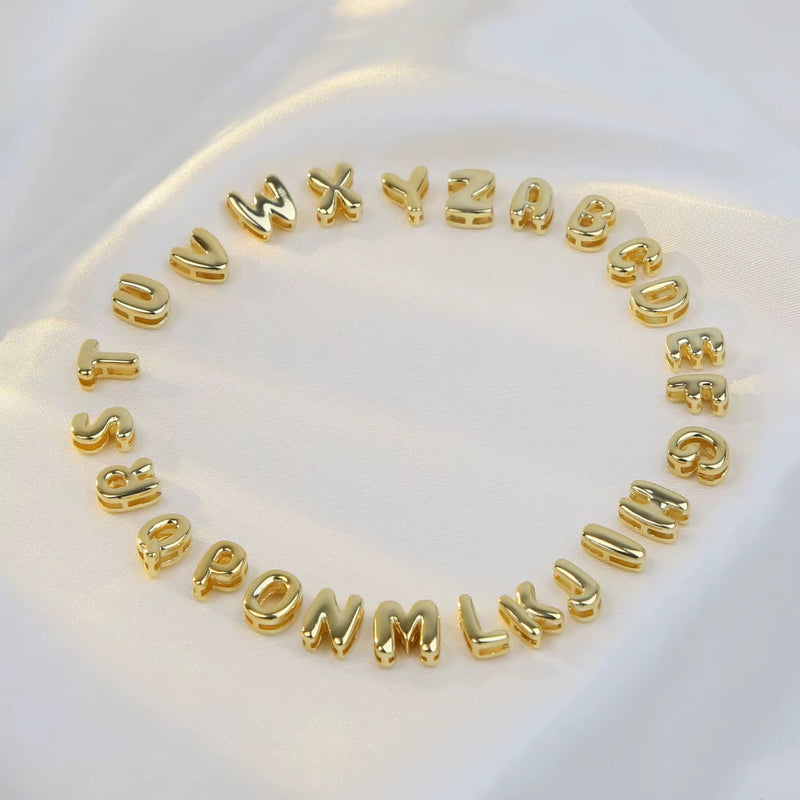 Personalised 18KT Gold Plated Waterproof Plain Bubble Initial Name Necklace