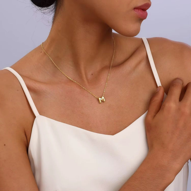 Personalised 18KT Gold Plated Waterproof Plain Bubble Initial Name Necklace