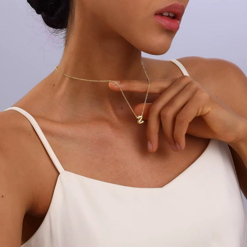 Personalised 18KT Gold Plated Waterproof Plain Bubble Initial Name Necklace