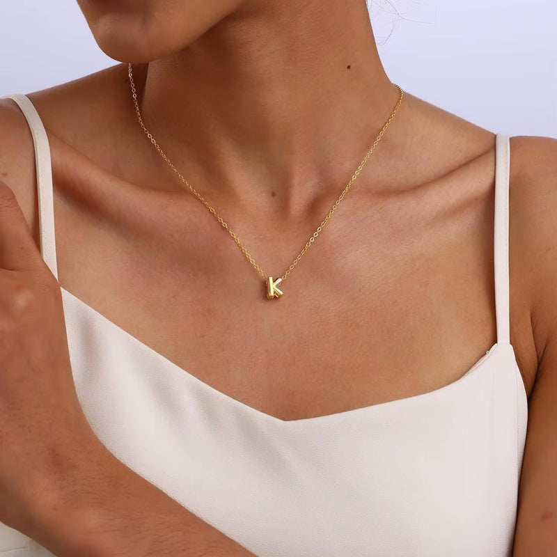 Personalised 18KT Gold Plated Waterproof Plain Bubble Initial Name Necklace