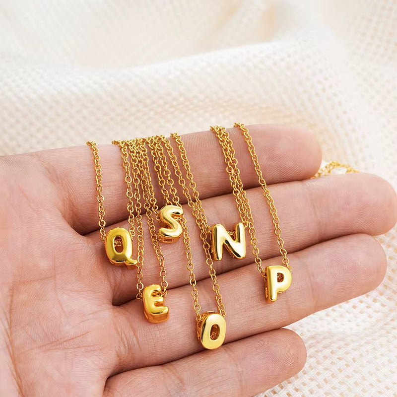 Personalised 18KT Gold Plated Waterproof Plain Bubble Initial Name Necklace