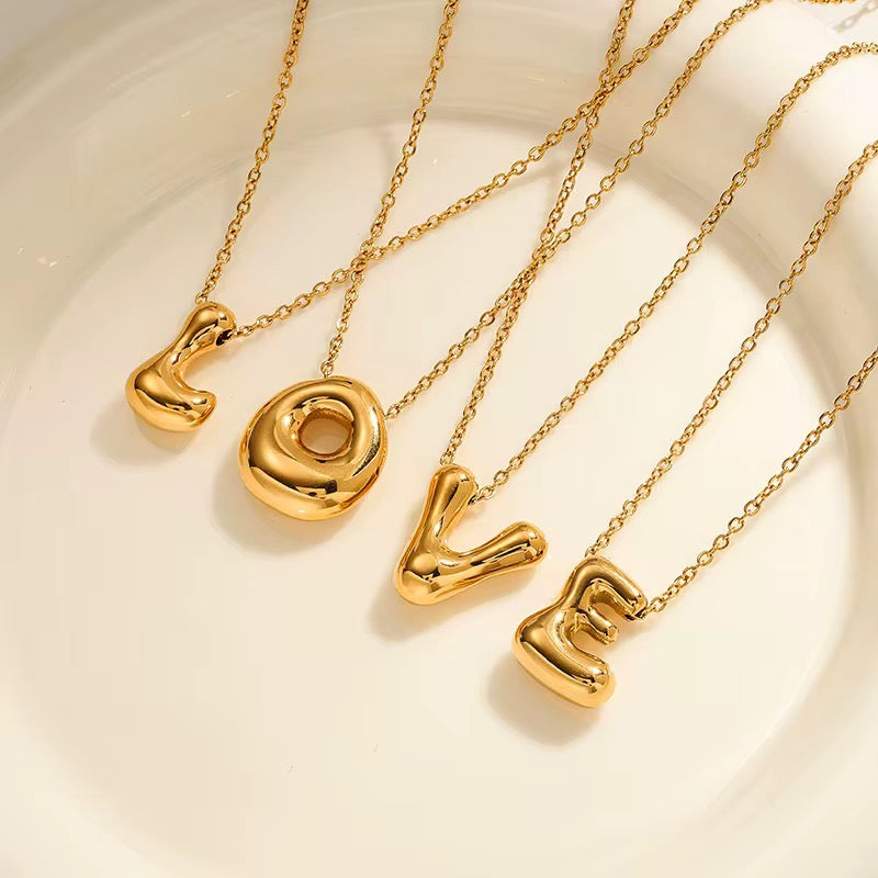 18KT Gold Plated Waterproof Statement Bubble Initial Pendant Necklace