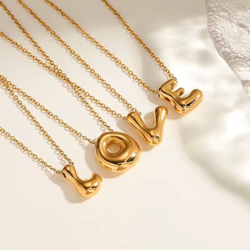 18KT Gold Plated Waterproof Statement Bubble Initial Pendant Necklace