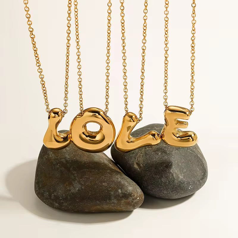 18KT Gold Plated Waterproof Statement Bubble Initial Pendant Necklace