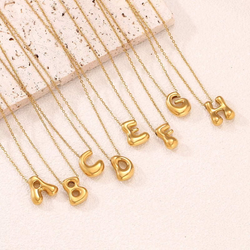 18KT Gold Plated Waterproof Statement Bubble Initial Pendant Necklace
