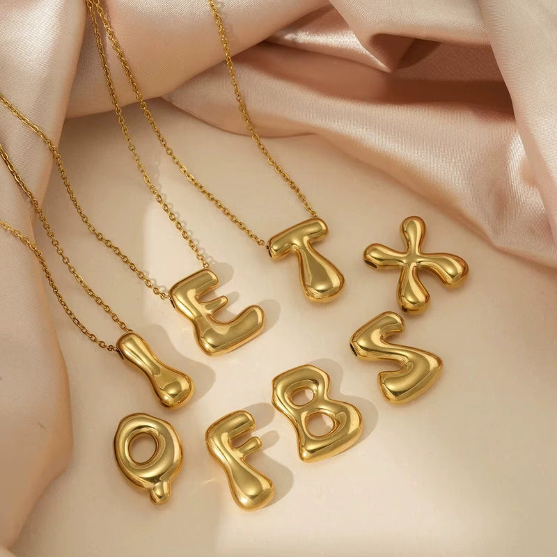 18KT Gold Plated Waterproof Statement Bubble Initial Pendant Necklace