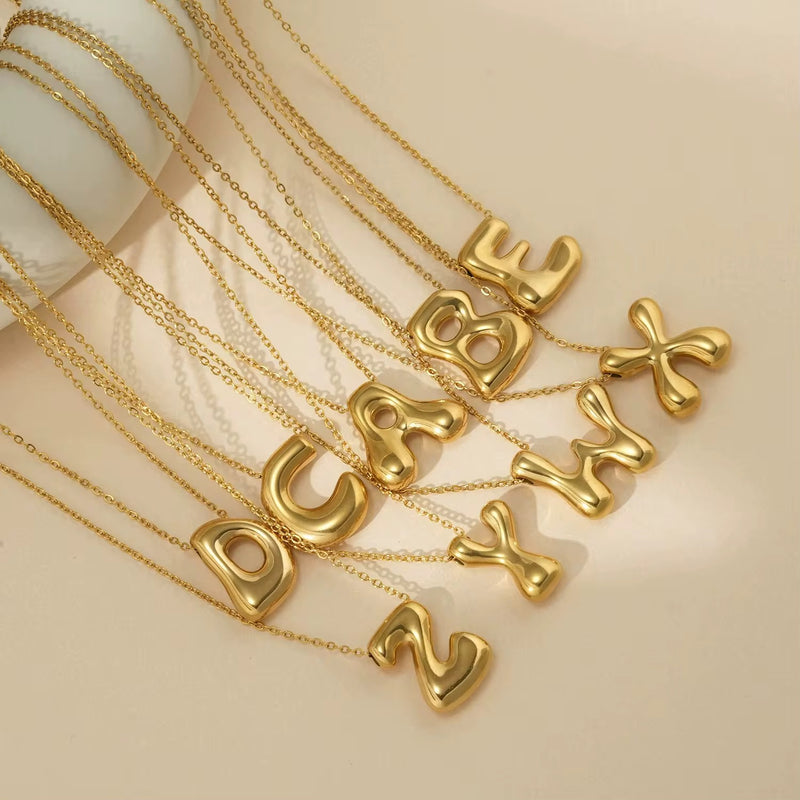 18KT Gold Plated Waterproof Statement Bubble Initial Pendant Necklace