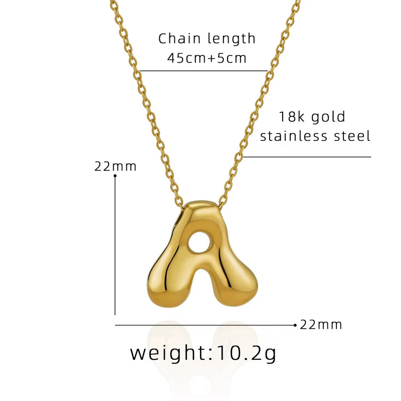 18KT Gold Plated Waterproof Statement Bubble Initial Pendant Necklace
