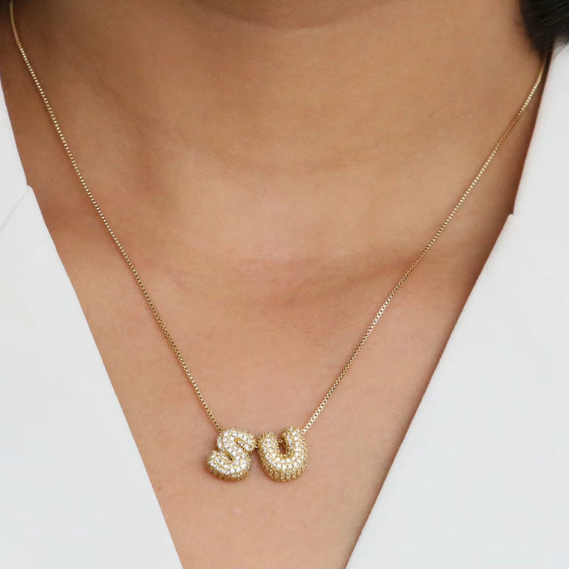 18KT Gold Plated Waterproof Statement Diamond Bubble Name Necklace
