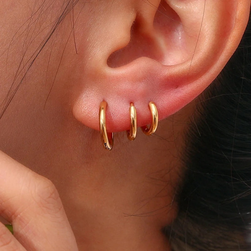18kt Gold Plated Minimal Round Hoops, Sudha - Inaya Accessories