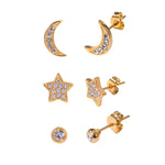 Load image into Gallery viewer, 18Kt Gold Plated Monsoon set of three Celestial Stud Earrings, Lily
