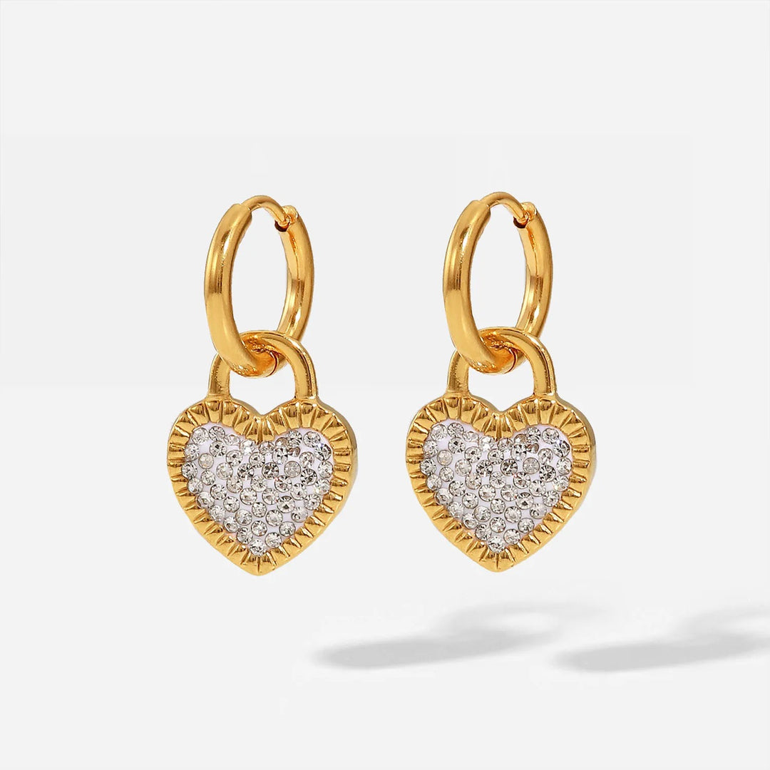 18Kt Gold Plated Monsoon Heart Shaped Cubic Zirconia Drop Earrings, Kai