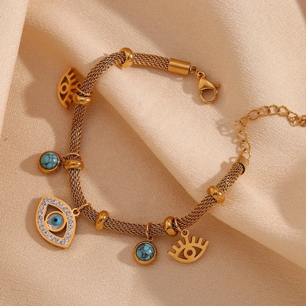 18Kt Gold Plated Monsoon Evil Eye Charm bracelet, Moana