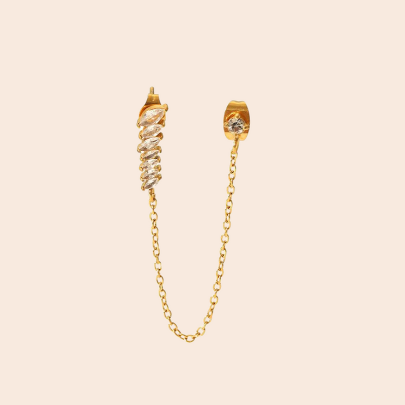 18kt Gold Plated Demi Fine Multiple White Zircon Piercing Chain Earrings, Lyra (Single side)