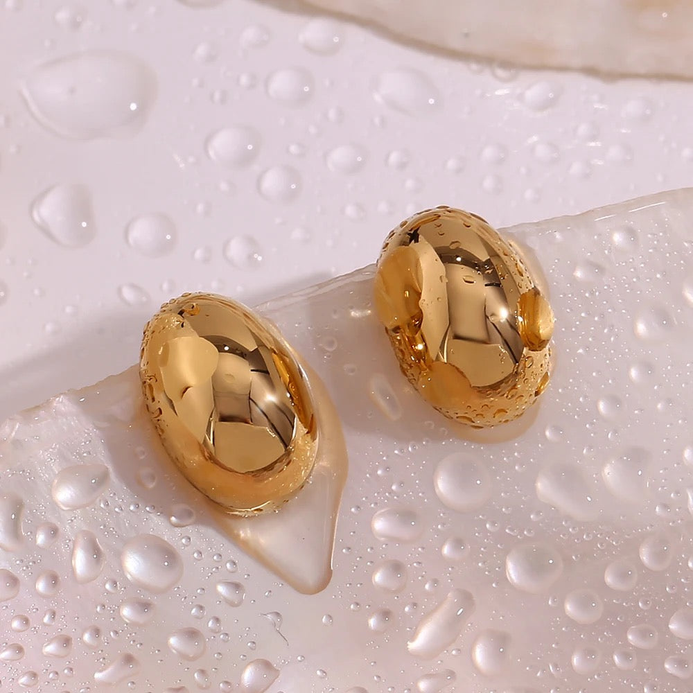 18Kt Gold Plated dainty Monsoon Pebble Stud Earrings, Sandy