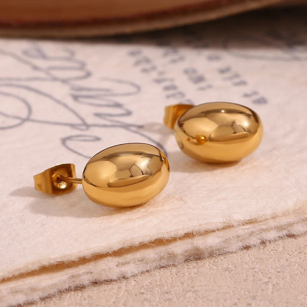 18Kt Gold Plated dainty Monsoon Pebble Stud Earrings, Sandy