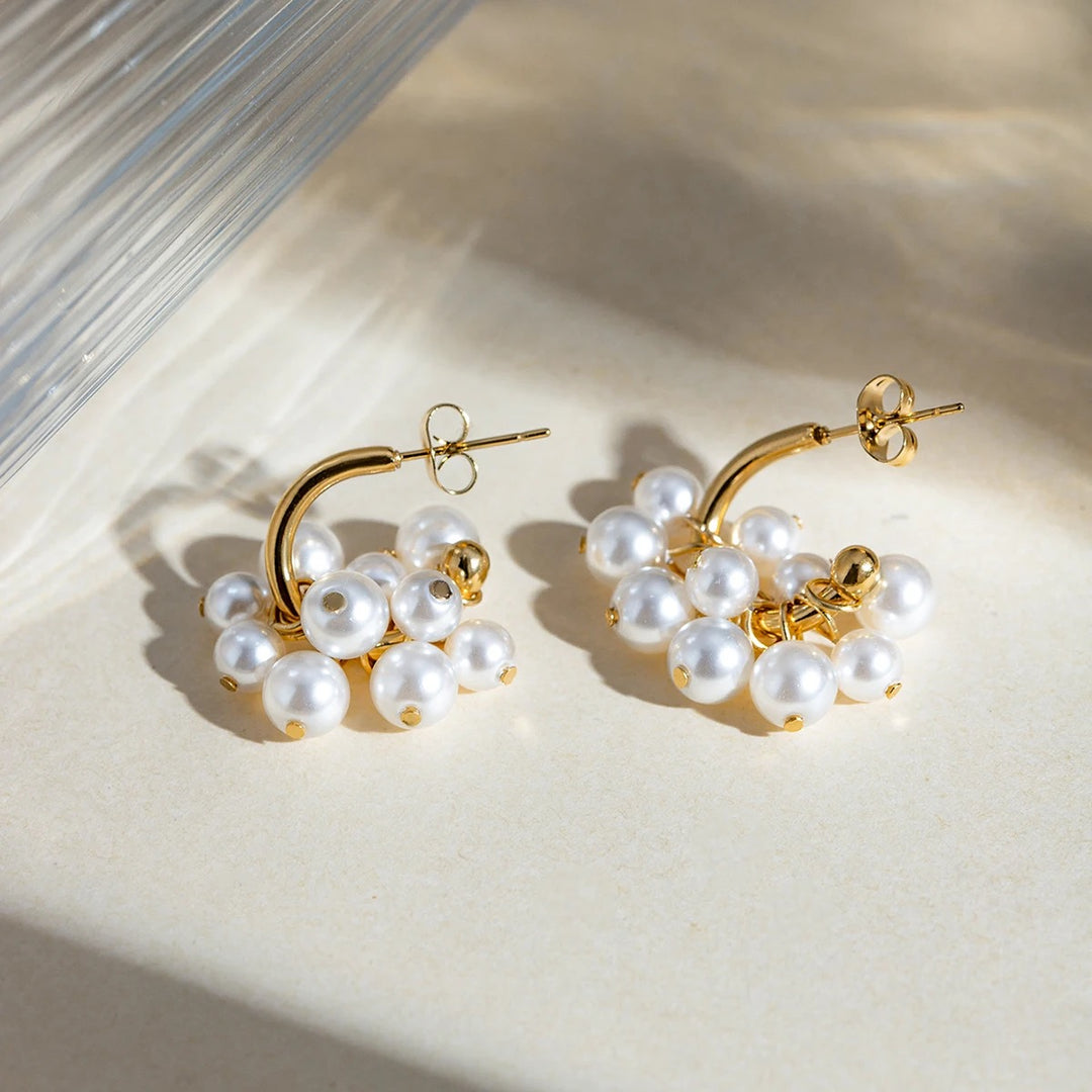 18Kt Gold Plated Monsoon Pearl Bunch Drop Earrings, Ariel