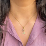 Load image into Gallery viewer, 18kt Gold Plated Tulip Flower Cubic Zirconia Studded Dainty Necklace, Amaira
