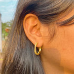 Load image into Gallery viewer, 18kt Gold Plated Dual Bar Cubic Zirconia Studded Statement Hoops, Aria
