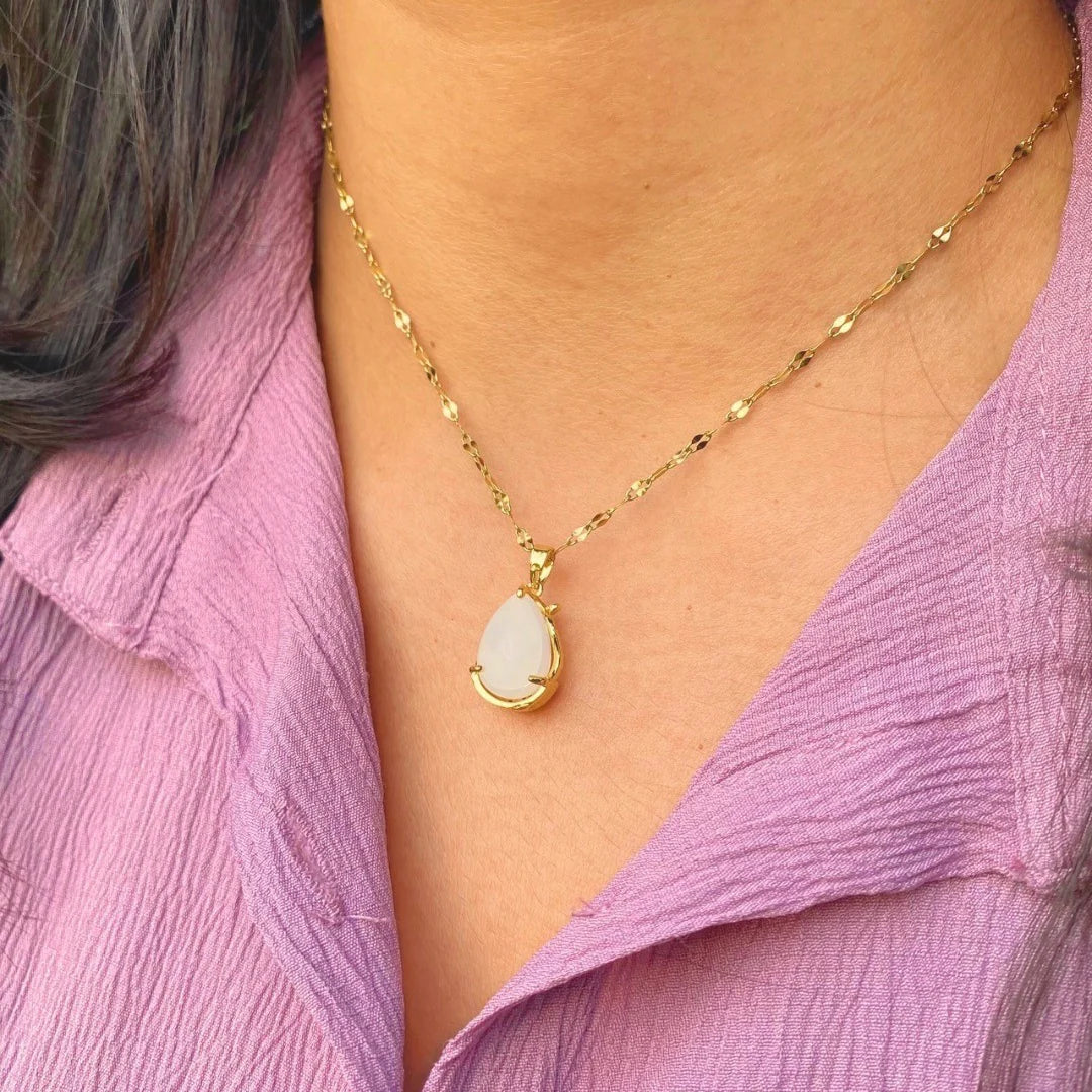 18kt Gold Plated Water Drop Stone Necklace with Twisted Chain, Kai