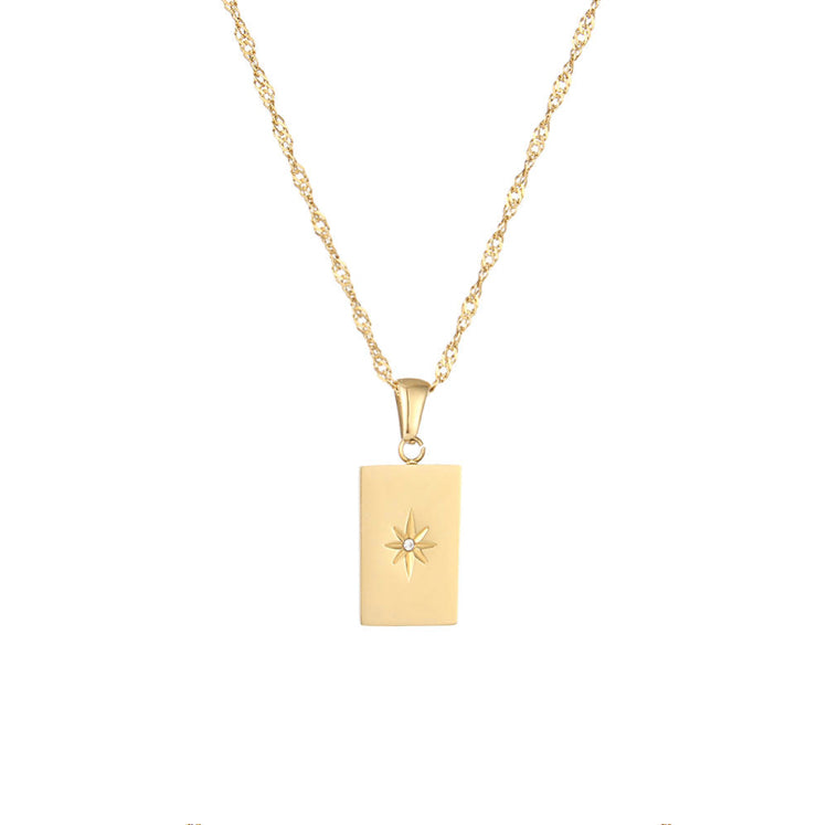 18KT Gold Plated Rectangle Zirconia Necklace, Maria - Inaya Accessories