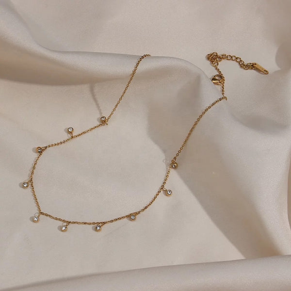 18KT Gold Plated Rhinestone Necklace, Nia - Inaya Accessories