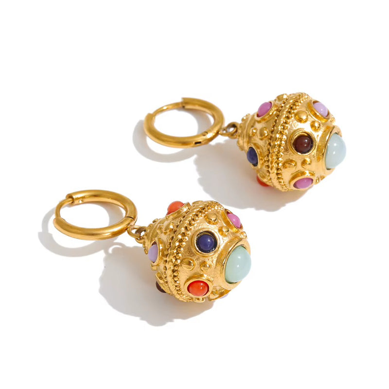 18kt Gold Plated Embellished Stone Hoop Earrings, Izna