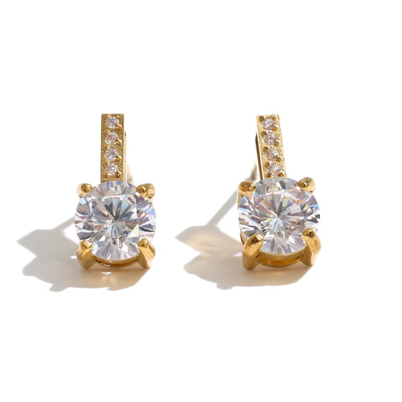 18kt Gold Plated Crystal Line Solitaire Earrings, Sora