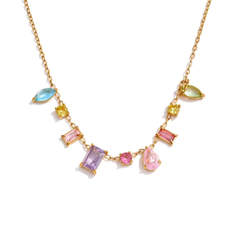 18kt Gold Plated Multishape Colorful Stone Necklace, Blanca