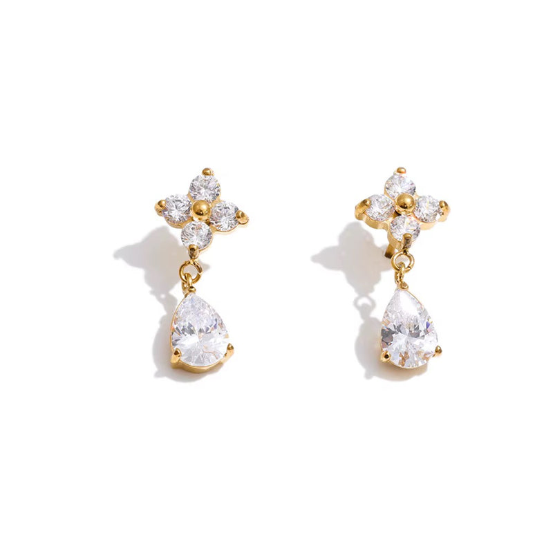 18kt Gold Plated Flower Raindrop Earrings, Dewy