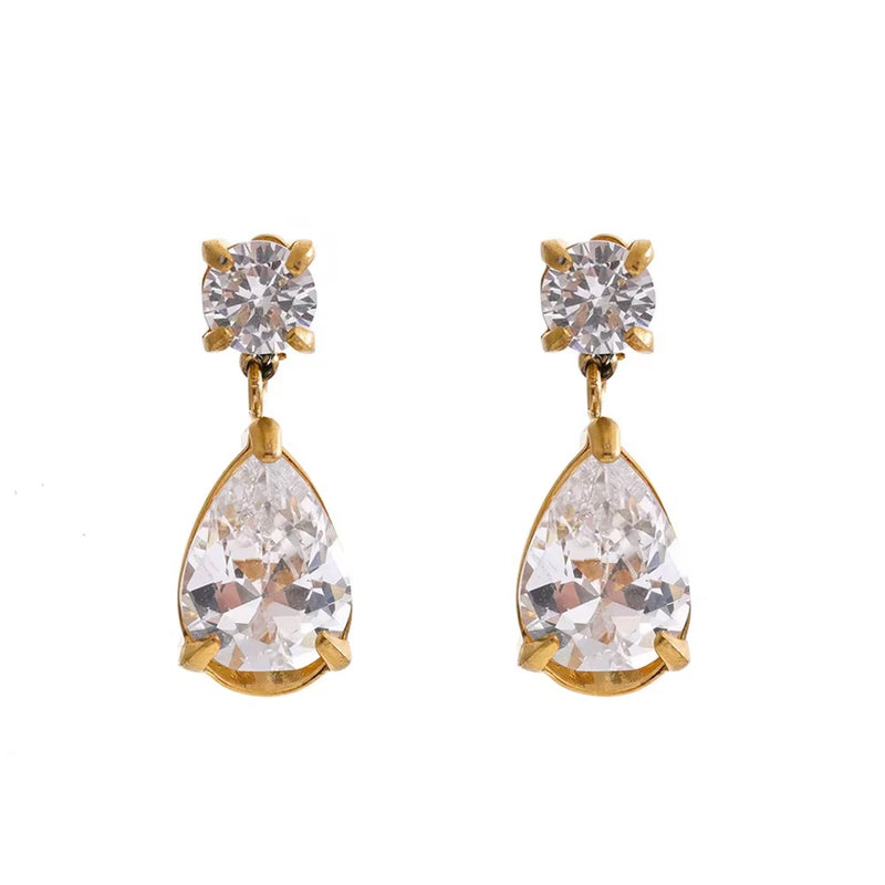 18kt Gold Plated Sparkling Teardrop Dangle Earrings, Aaria