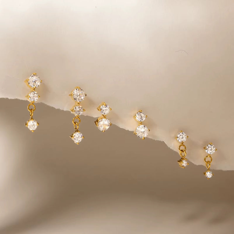 18kt Gold Plated Statement Linear Dangling Set of Three Earrings, Lucia