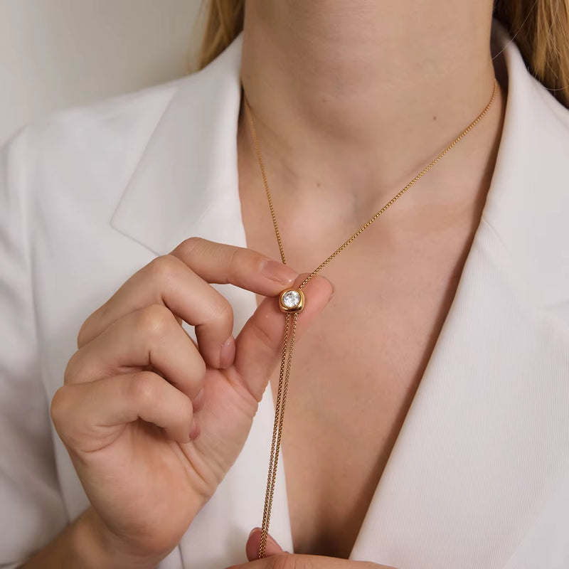 18kt Gold Plated Lariat Chain Drop Necklace, Amour