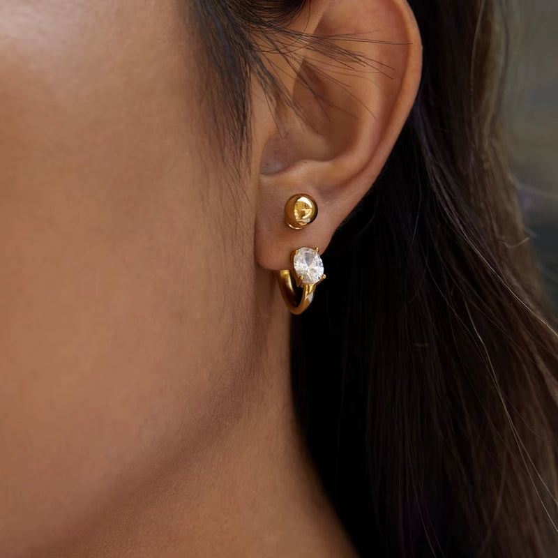 18kt Gold Plated Ball Top Oval Zircon Hoop Earrings, Salena