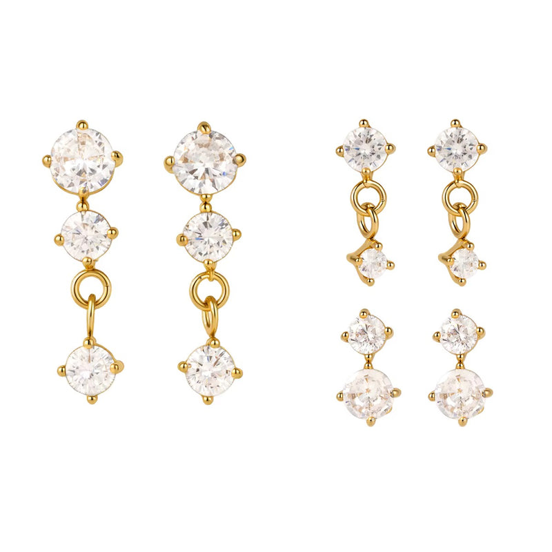 18kt Gold Plated Statement Linear Dangling Set of Three Earrings, Lucia