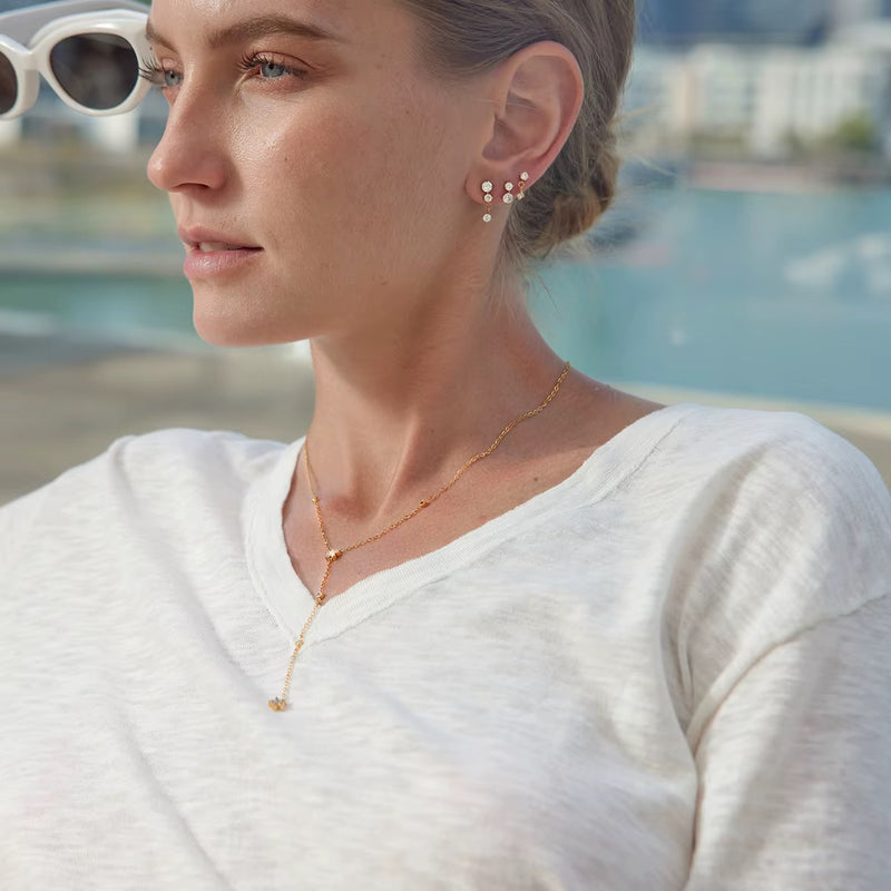 18kt Gold Plated Statement Linear Dangling Set of Three Earrings, Lucia