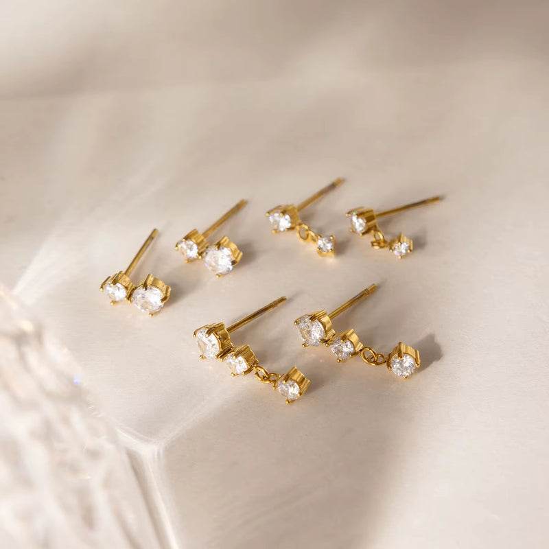 18kt Gold Plated Statement Linear Dangling Set of Three Earrings, Lucia