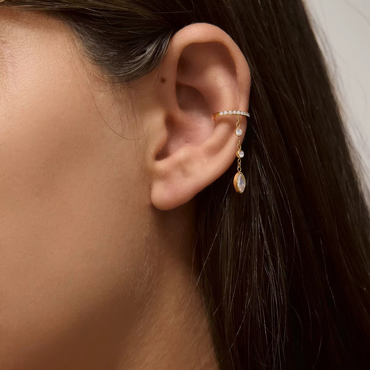 18kt gold plated asymmetric drop ear cuff set, nayra