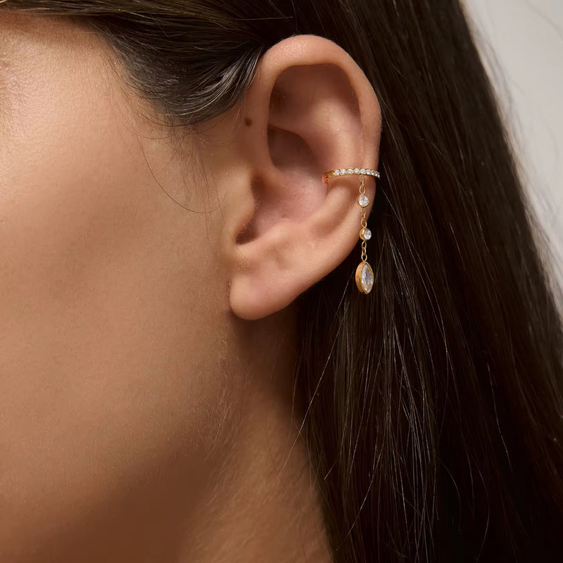 18kt Gold Plated Asymmetric Drop Ear Cuff Set, Nayra