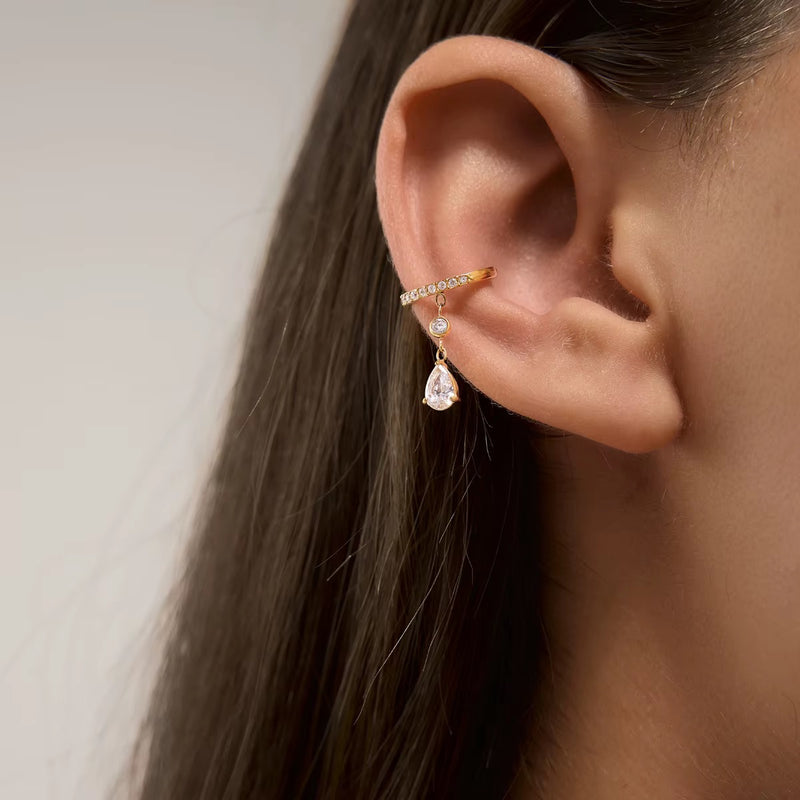 18kt Gold Plated Asymmetric Drop Ear Cuff Set, Nayra
