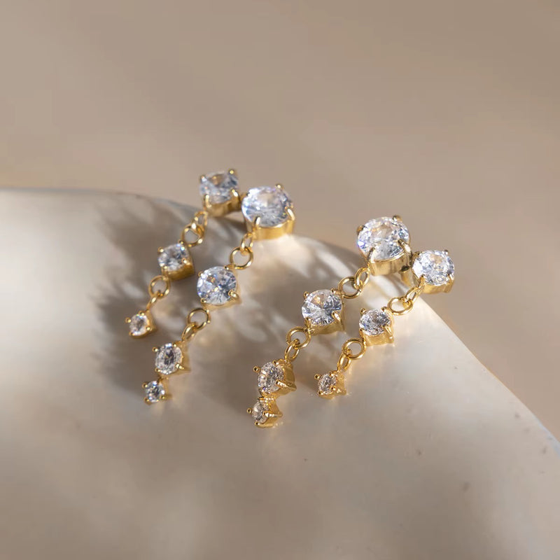 18kt Gold Plated Cascading Zircon Earrings, Palash