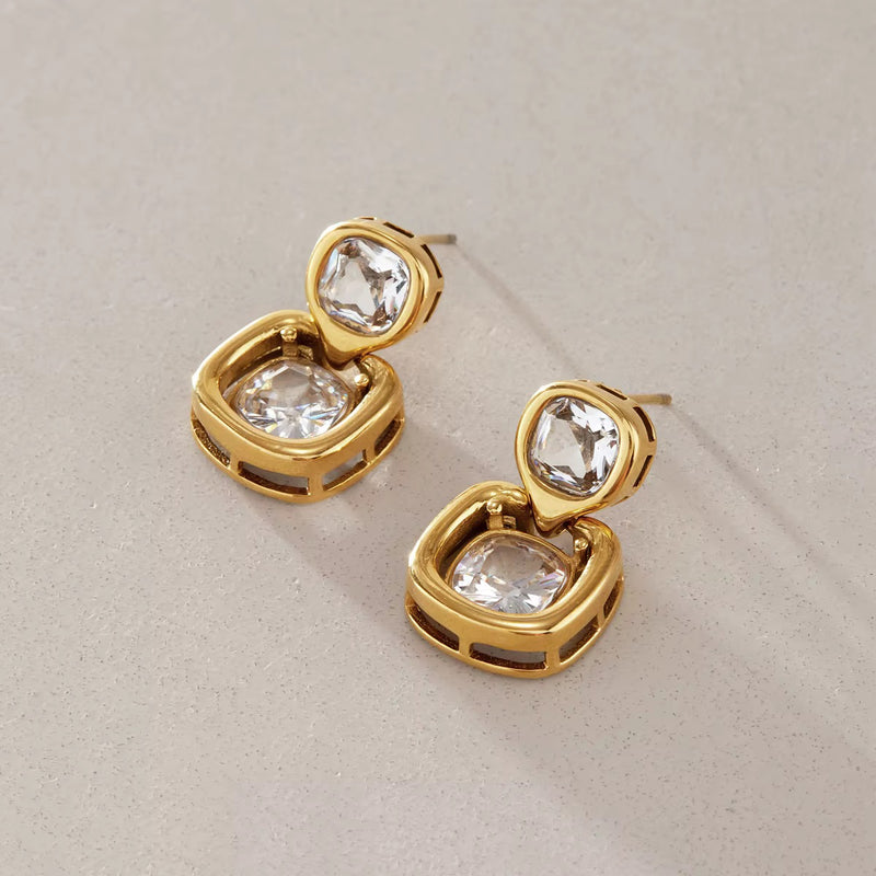 18kt Gold Plated Double Cushion Drop Earrings, Petra