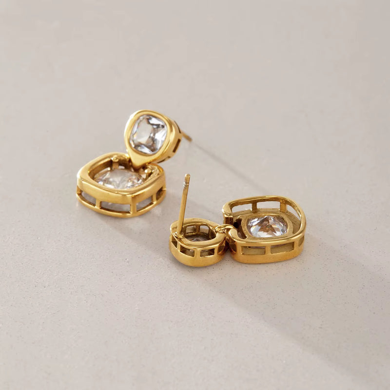 18kt Gold Plated Double Cushion Drop Earrings, Petra